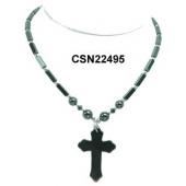 Hematite Cross Pendant Beads Stone Chain Choker Fashion Women Necklace